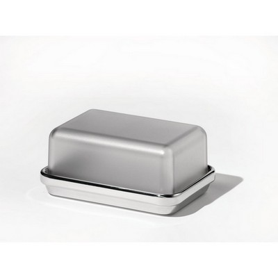 butter dish in polished steel with glass lid